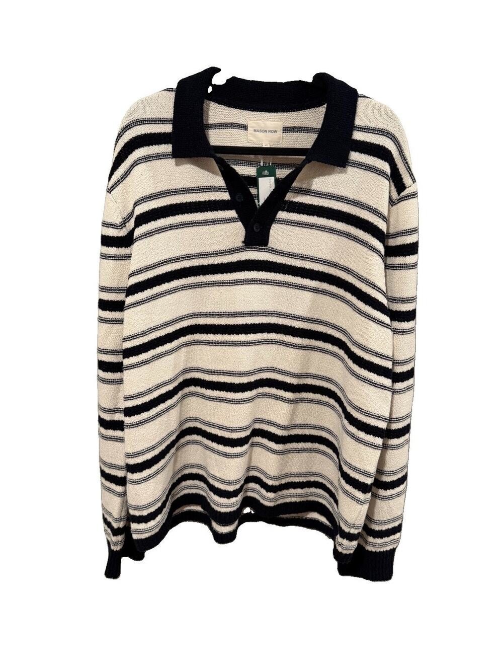 Mason Row Striped Men’s Sweater Polo White And Black XL